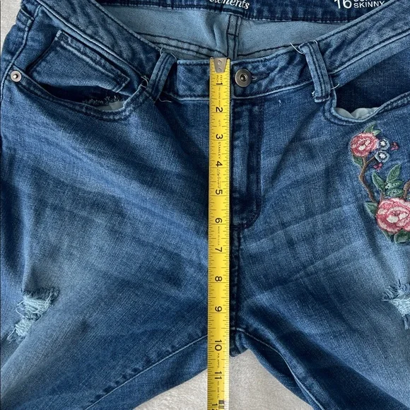 Bold Elements Blue Distressed Embroidered Women's Jeans Curvy Skinny - 16 - Picture 7 of 14